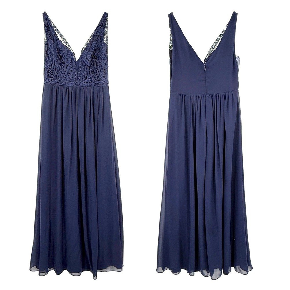 Lulus Womens Formal Dress M Blue Sleeveless Maxi Lace Chiffon Elegant Gown Sheer - Picture 2 of 8